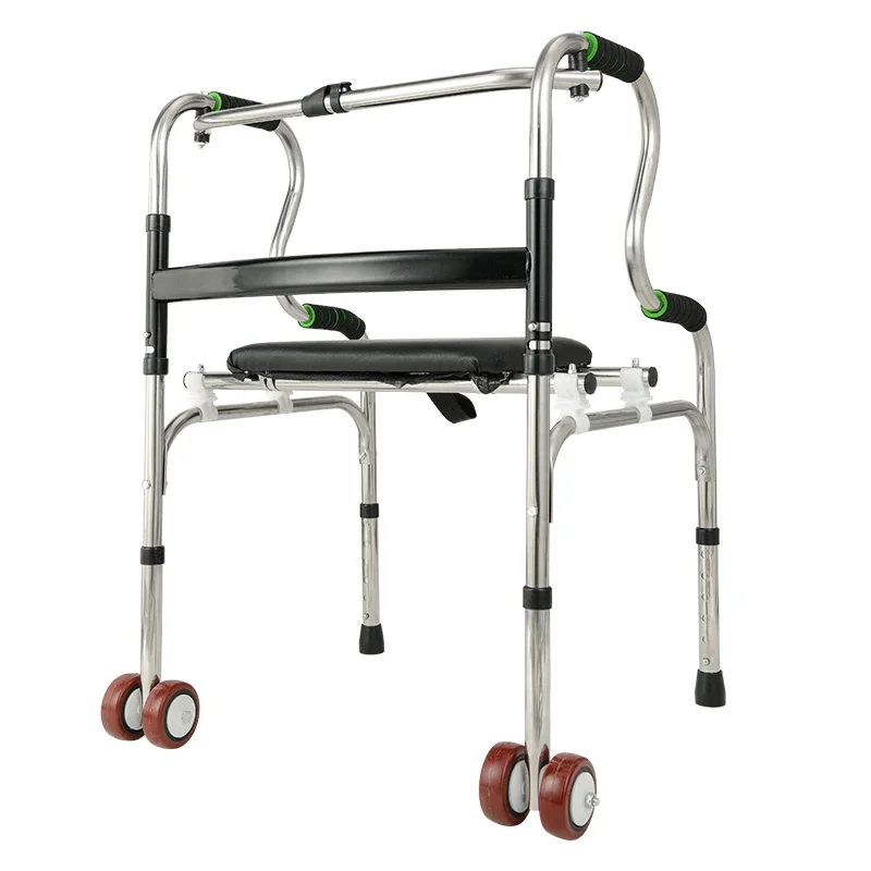 

Stainless Steel Walking Crutches - 4-Legged, Non-Slip Folding Cane Stool, Portable Light Wheelchair Walkers for Elderly