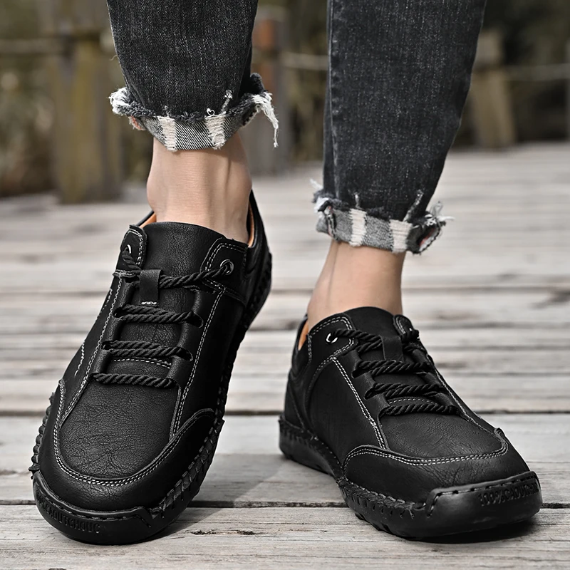 

2025 New Large Handmade Men's Shoes Spring New Casual Shoes Set Foot Men's Leather Shoes Low Top Shoes