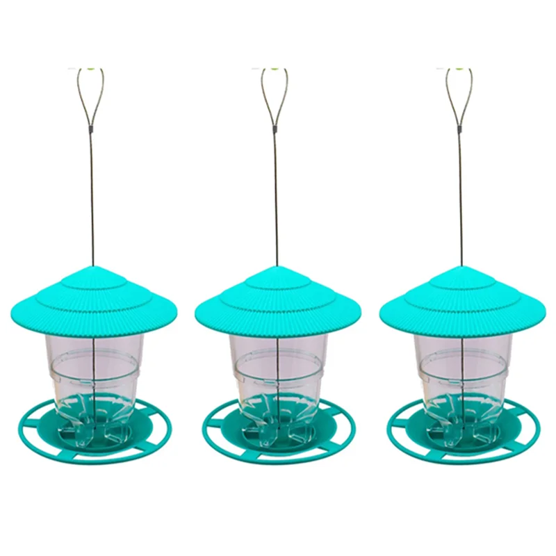 

3X Wild Bird Feeder, Outside Squirrel Proof Bird Feeder, Hanging Wild Bird Feeder With Round Shaped Roof Green