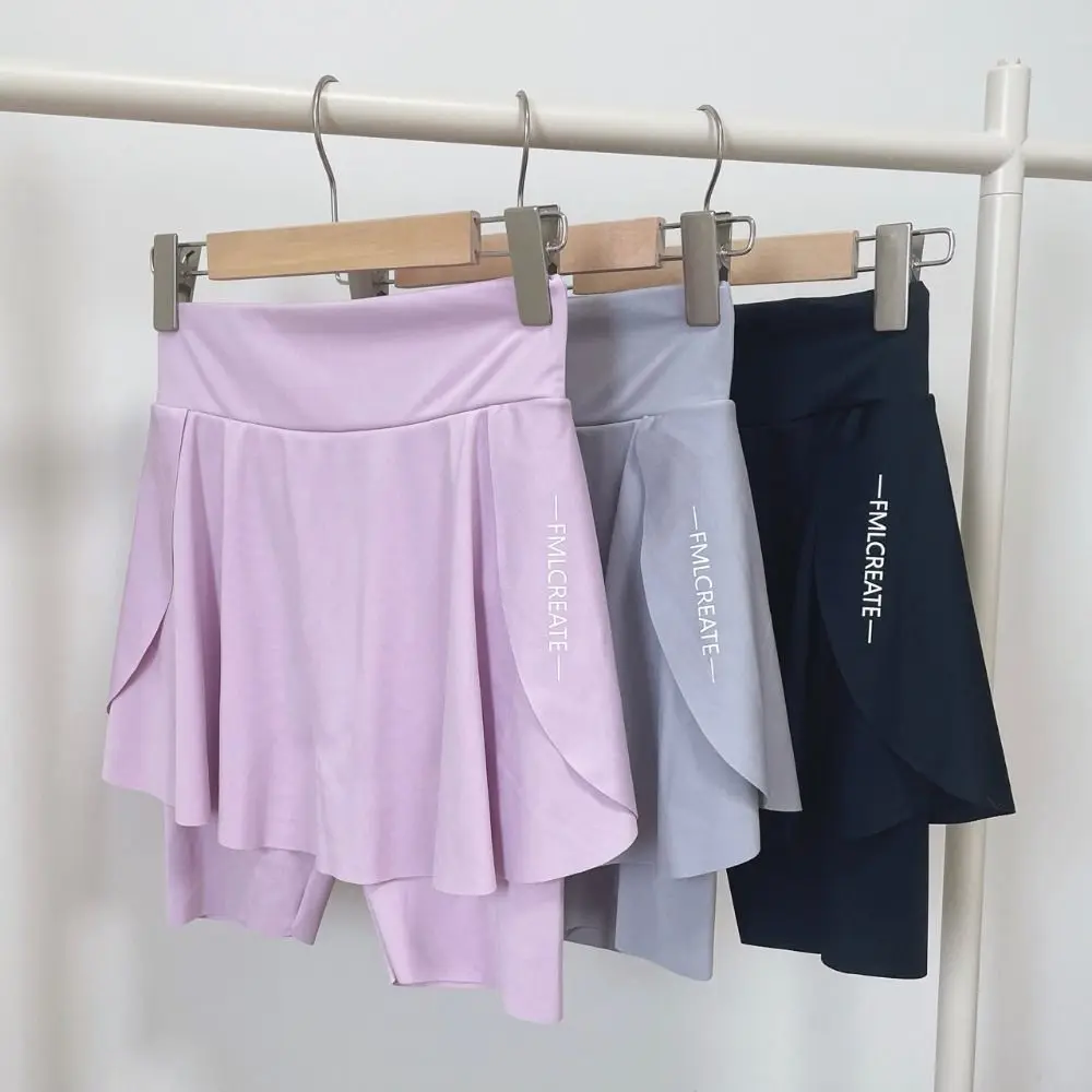 

Elastic High Waist Yoga Skorts Quick-drying Built in Pockets Sport Running Shorts Anti-exposure Faux Two-piece Skirt Pants