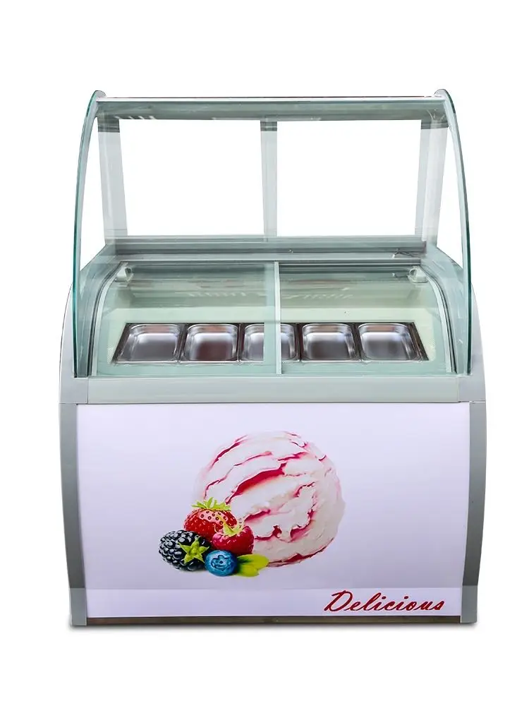 Commercial Single-Temperature Marble Ice Cream Display Case LED Curved Double Glass Door Compressor Freezer Refrigerator ETL