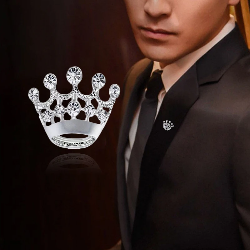 Style Small Crown Brooch Inlaid With Rhinestones Clothes Small Collar Pin Gold-plated Silver-plated Mini Pin