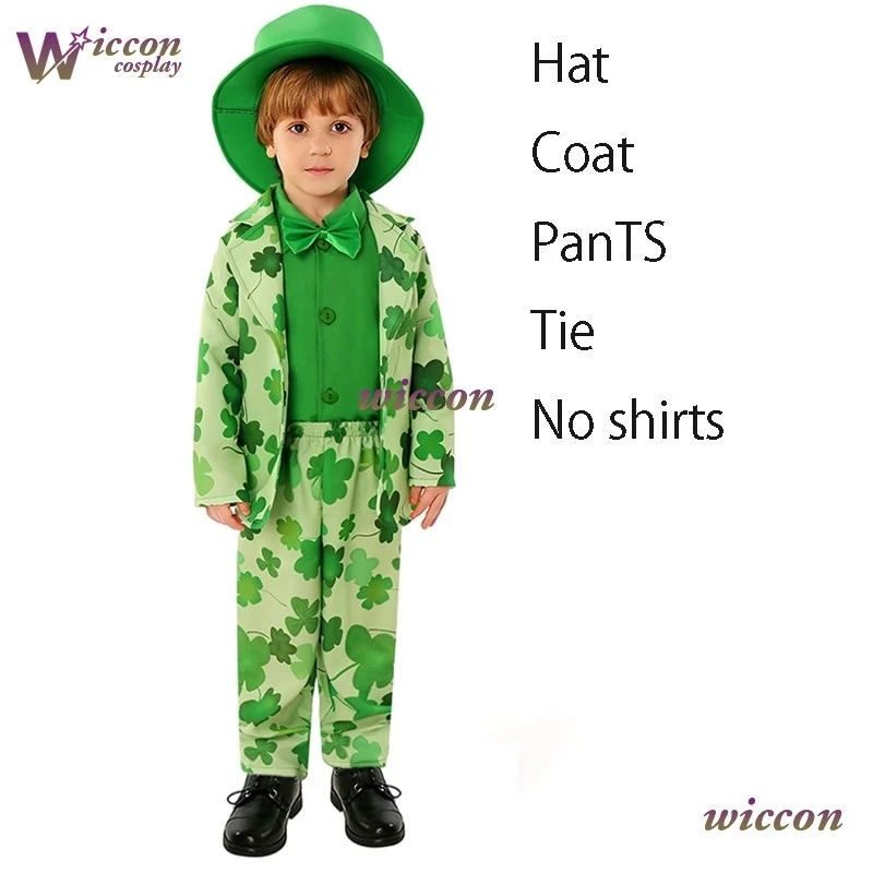 

WuHu St. Patrick's Day Irish Shamrock Set Children's Party Stage Performance Costume Kids Green Suit Traditional Festival Outfit