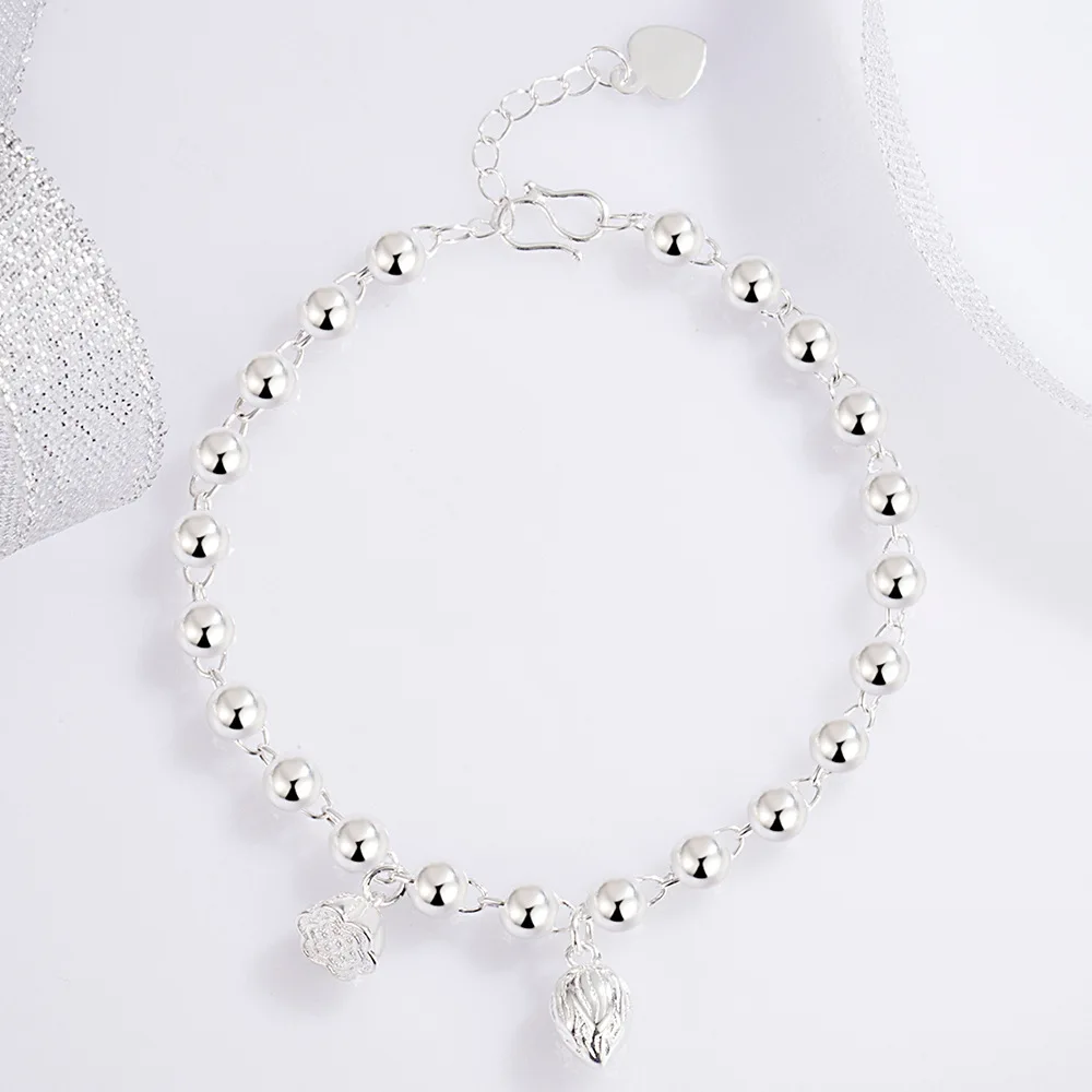 925 Sterling Silver Lotus Seed Beads Ball Charm Bracelet For Women Simple Luxury Romantic Bracelet Wedding Party Jewelry Gift