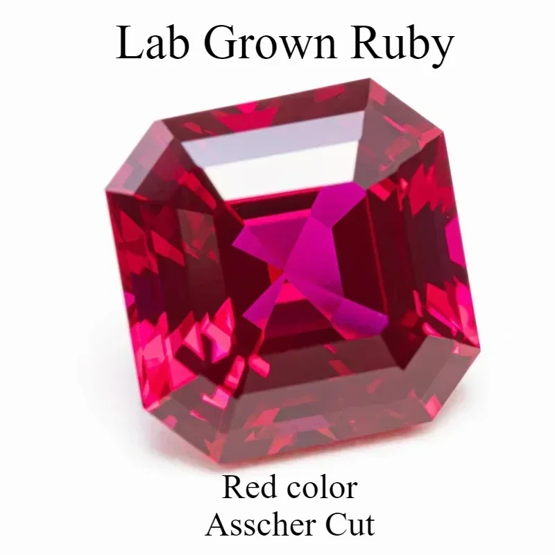 

Red Color Lab Grown Ruby Square Asscher Cut VVS1 Gemstone Charms DIY For Jewelry Making Material Selectable AGL Certificate