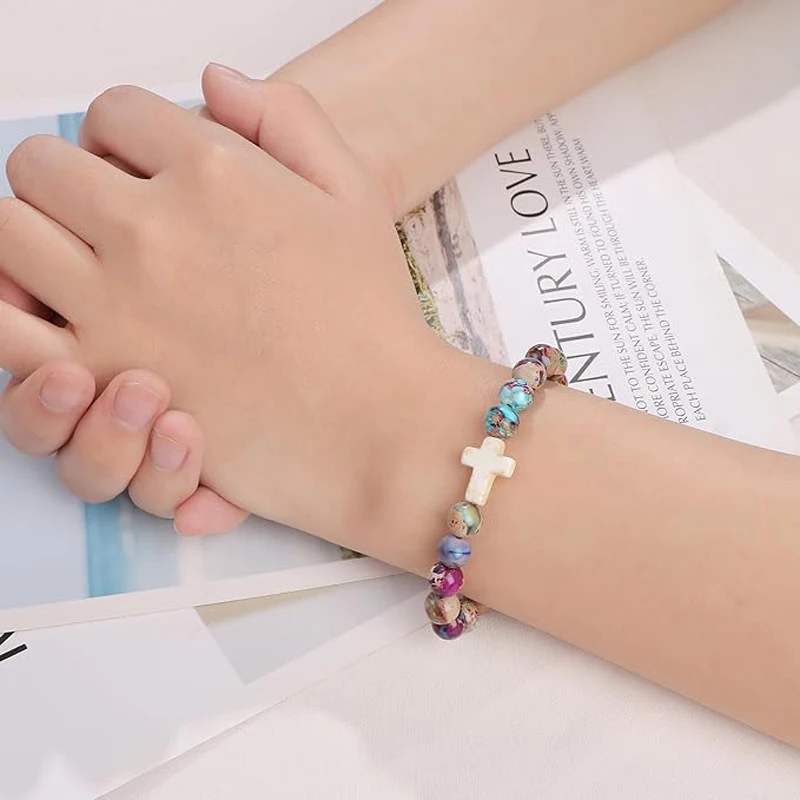 Cross Bracelet for Women Christian Gifts Colorful Imperial Stone Catholic Religious Jewelry Mothers Day Birthday Christmas Gift image 4