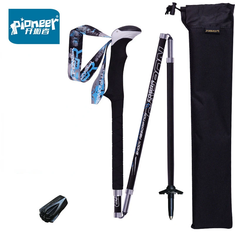 Pioneer Carbon Fiber Ultralight Hiking Trail Poles Compact Portable Collapsible Sticks Walking Cane Trekking Climbing