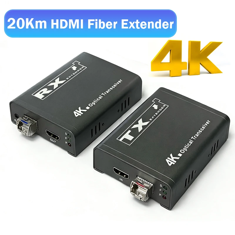 4K 60Hz HDMI Fiber Extender over LC Optic Fiber Cable 20Km HDMI to Fiber Video Transceiver Extender Transmitter Receiver Kit