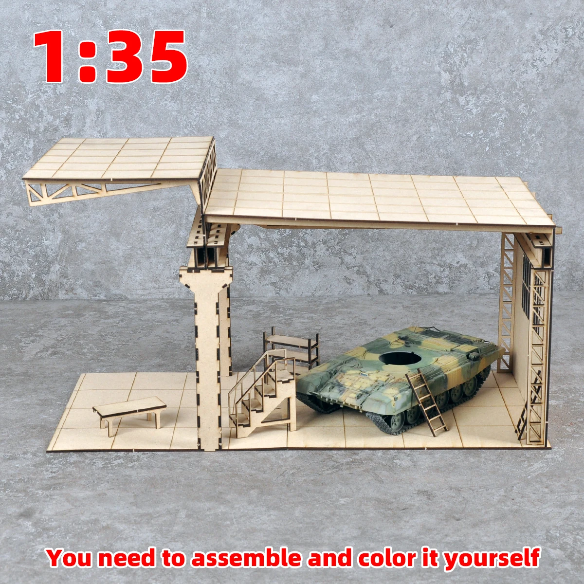 Architekturmodell-Bausatz Sandtisch Fabrikhalle Reparaturwerkstatt Depot Scheune Miniatur-Diorama Maßstabsmodell-Bausatz 1/35 – Detail 4