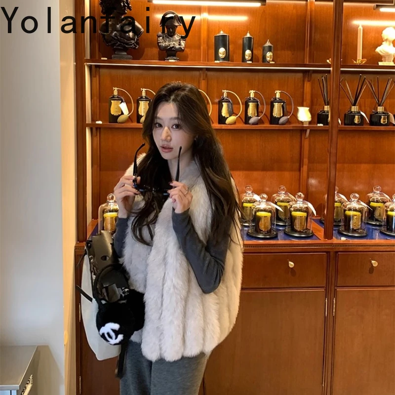 

YOLANFAIRY real fox fur vest woman luxury winter fashion youthful v-neck sleeveless commuting female natural fox fur jacket 2025