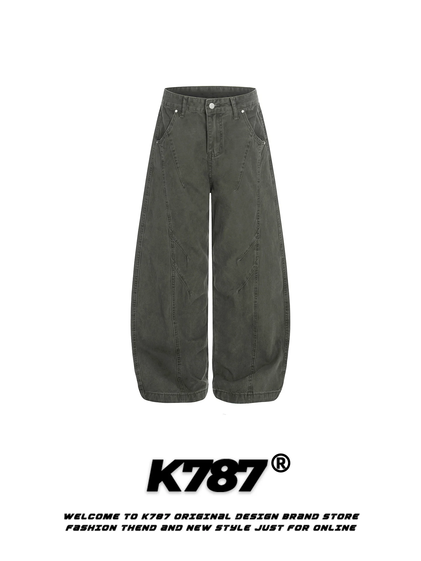 

Брюки K787 в американском ретро-стиле, деконструированные, с пэчворком, повседневные, с высокой талией, свободного кроя, унисекс, уличный стиль, широкие штанины, длина в пол