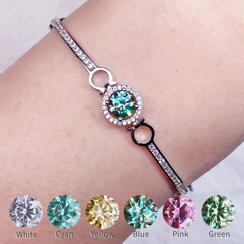 

Real Moissanite Tennis Bracelet 1-2CT Diamond Tennis Chain Adjustable Bangle Blue Cyan Pink Red Yellow Green Gemstone 925 Silver