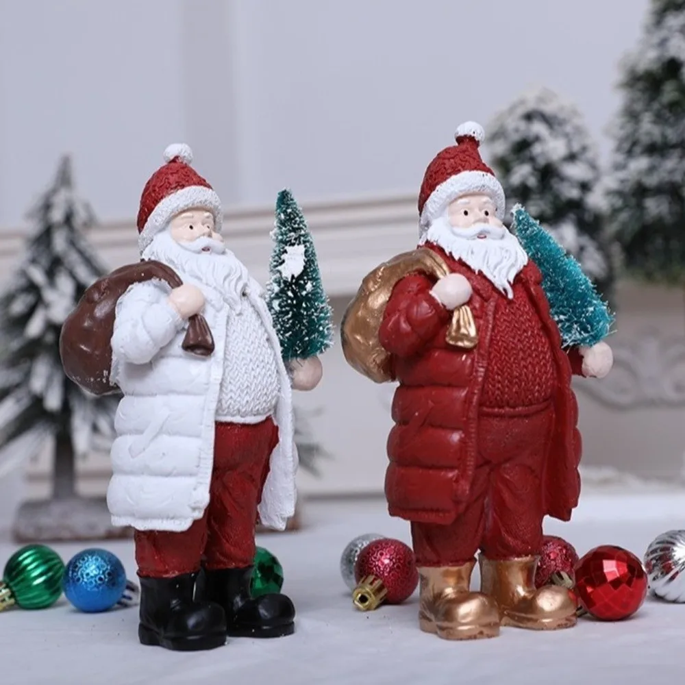 

Unique Red White Santa Claus Ornaments Standing Resin Christmas Figurine Handcrafted Holiday Santa Statue Office Decor