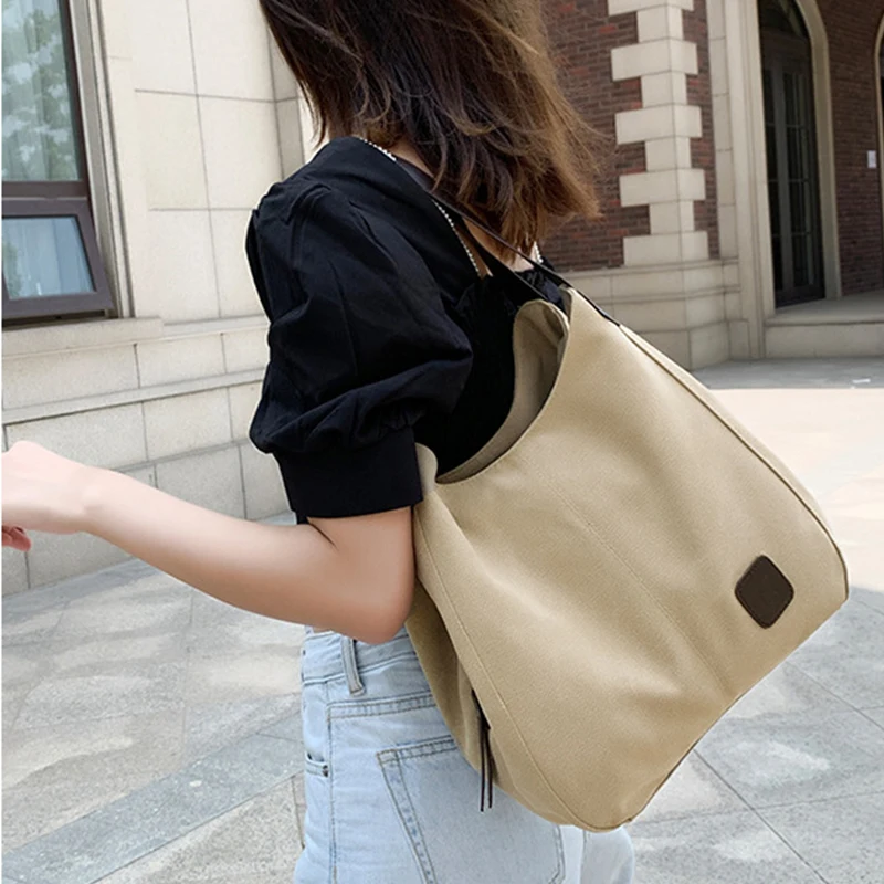 Large Capacity Canvas Shoulder Bag Casual Top-Handle Bag Daily Use Handbag Lady Shopping Totes Travel Bag