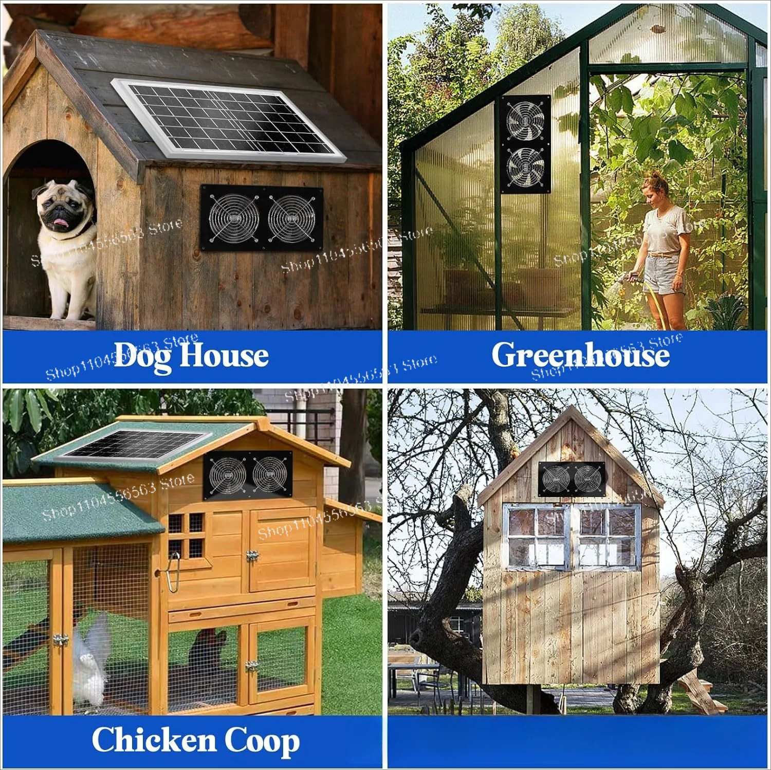 12V Solar Exhaust Fan Kitchen Pet Room Temperature Shed Cooling Fan Wall Chassis Dual Fans Silent and Efficient