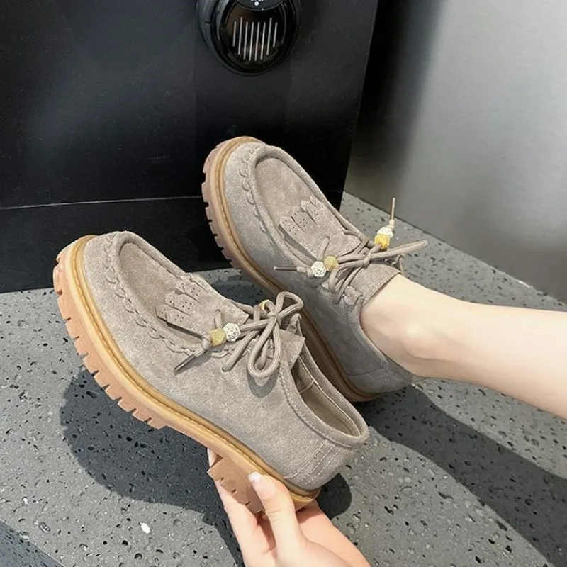 

Мокасины 4 см, женская обувь, разноцветные женские лоферы на шнуровке 2024, нескользящие замшевые туфли дерби большого размера на толстой подошве для женщин