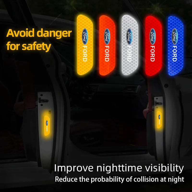 4 Uds accesorios de coche pegatina de puerta pegatina reflectante de advertencia de seguridad para Ford ST Line Focus Mustang Fiesta Puma Ranger Kuga MK7