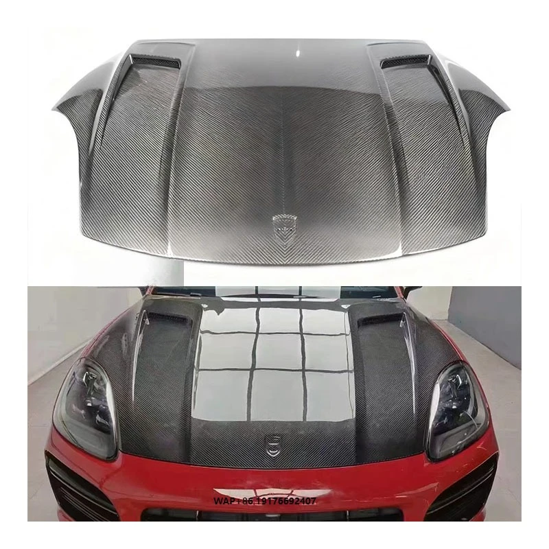 New for Cayenne 9Y0 Tayyiat Dry Carbon Fiber Hood-Bolt-On Replacement Black Vertical Billet Style 1 Year Warranty