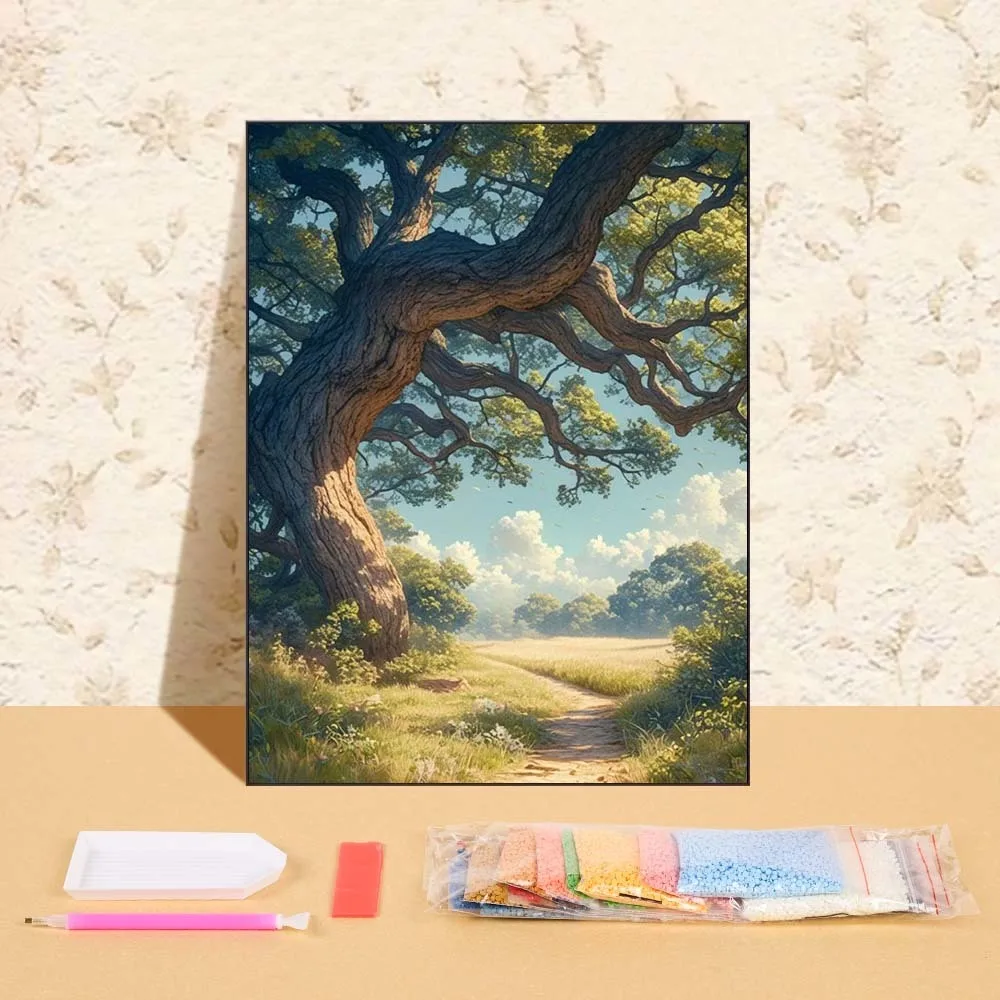 

DIY Diamond Painting Kit Tree View Pattern Full Round Diamond Art Mosaic Suitable For Home Bedroom Wall Decoration Gifts