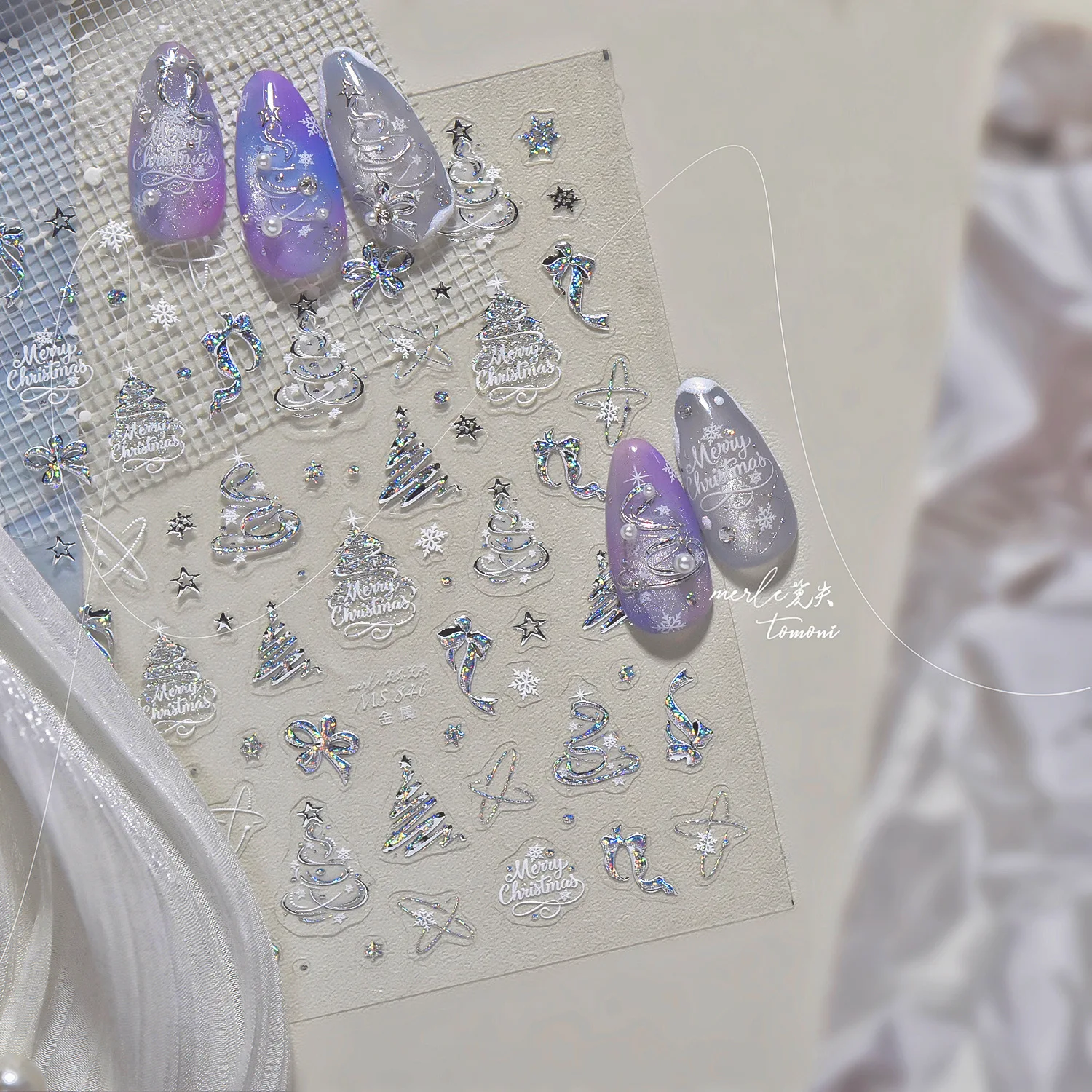 Glitter verde árvore de natal estrela bola de cristal bowknot papai noel inverno laser flocos de neve boneco de neve elk arte do prego adesivos decalques