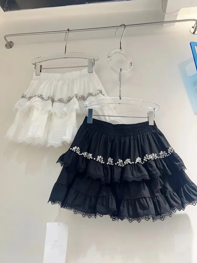 

2024 New Kawaii Pleated Mini Skirtr Women Girl Cute Lolita Y2k Skirt Japanese Harajuku Fashion Diamond Fairycore Clothing