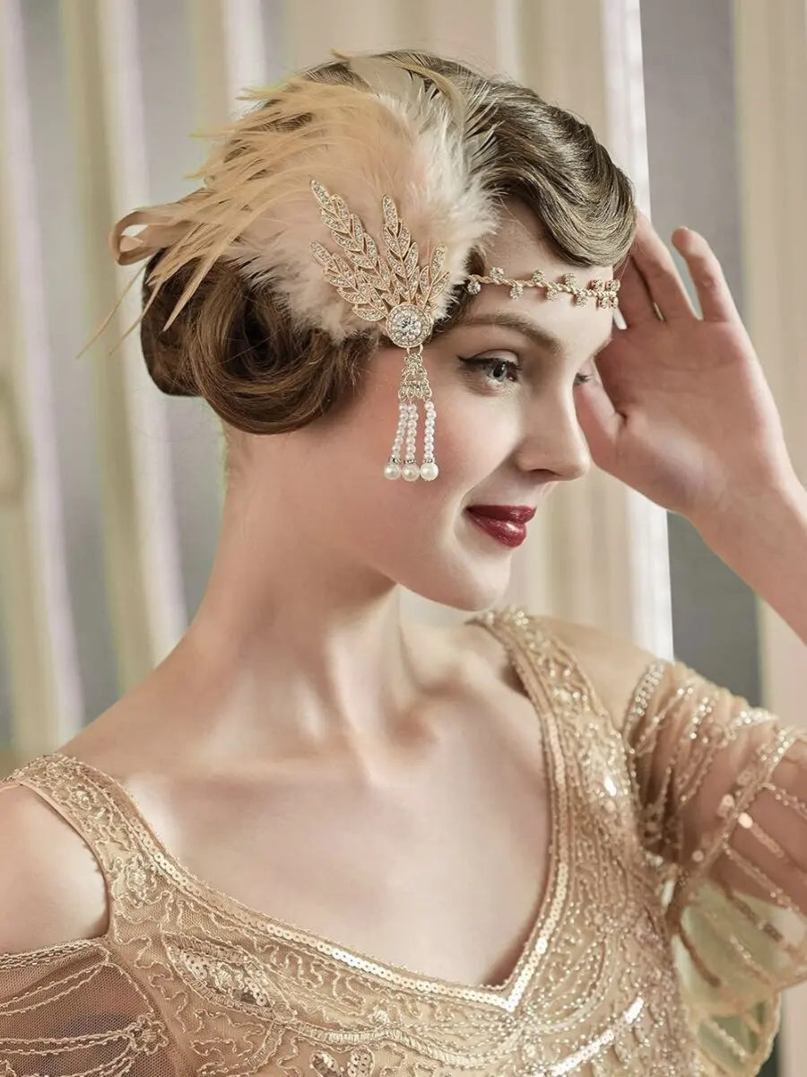 Gatsby Headband - A Remarkable 1920s Gatsby Feather Hair Accessory for A Ballroom Wedding Bride.