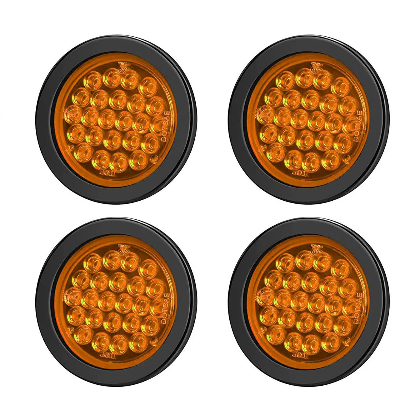 4 Inch Round Trailer Tail Lights 24LED Stop Turn Tail Lights for Boat Truck RV Tractor Bus 4 Packs Amber Yellow