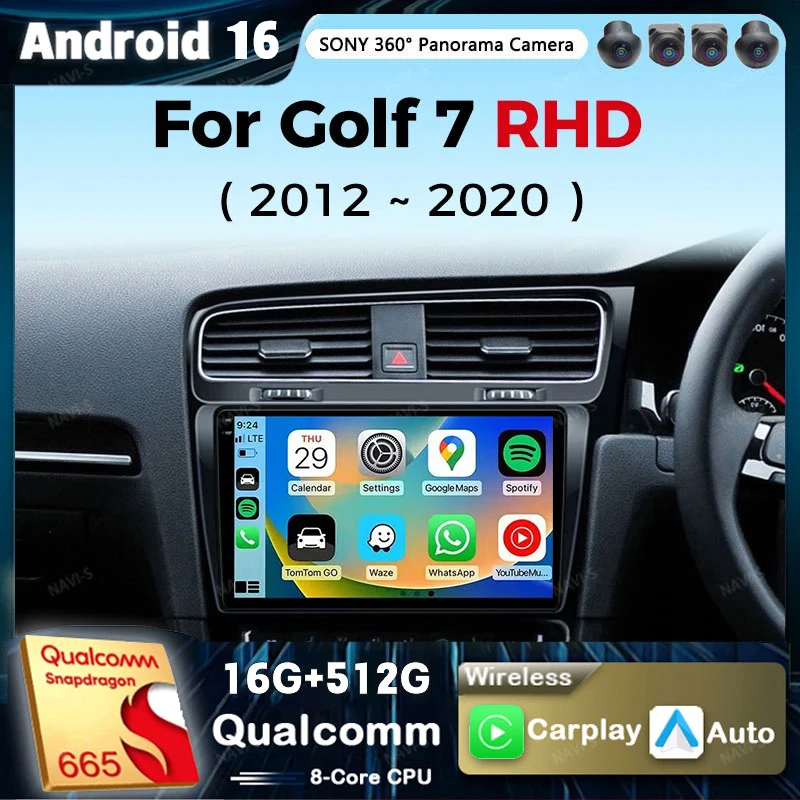 

Android 16 Qualcomm Carplay Auto For VW Volkswagen Golf 7 VII 2014 - 2018 Car Radio Player Multimedia stereo Navigation 4G+WIFI