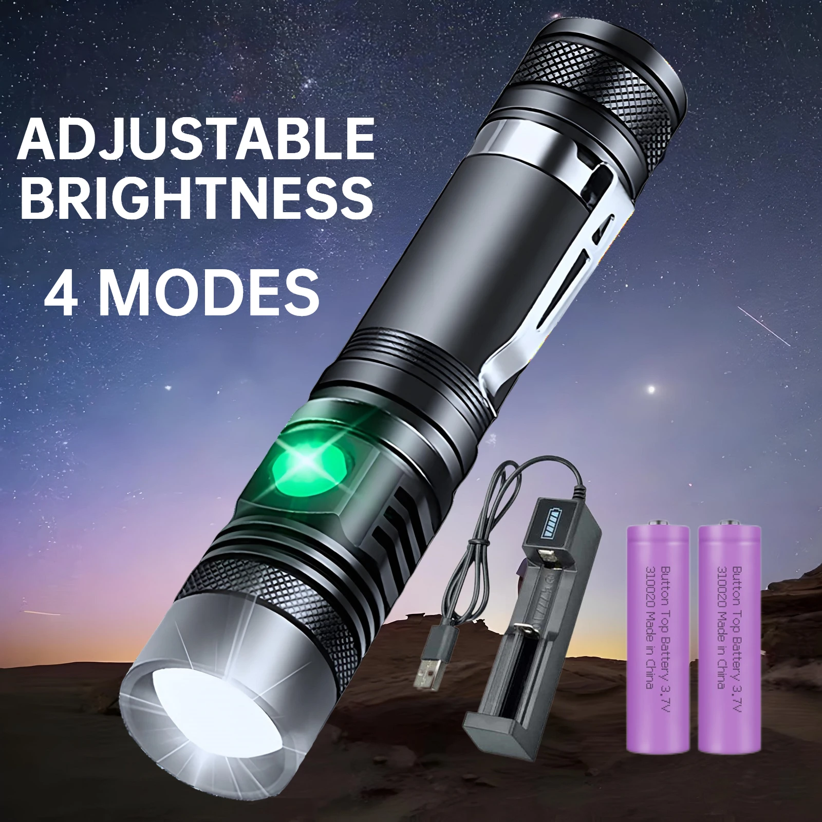 AODTOSIP Powerful LED Flashlight USB Rechargeable Super Bright Portable Torch Outdoor Camping Zoom 4 Modes Hand Lamp with Clip