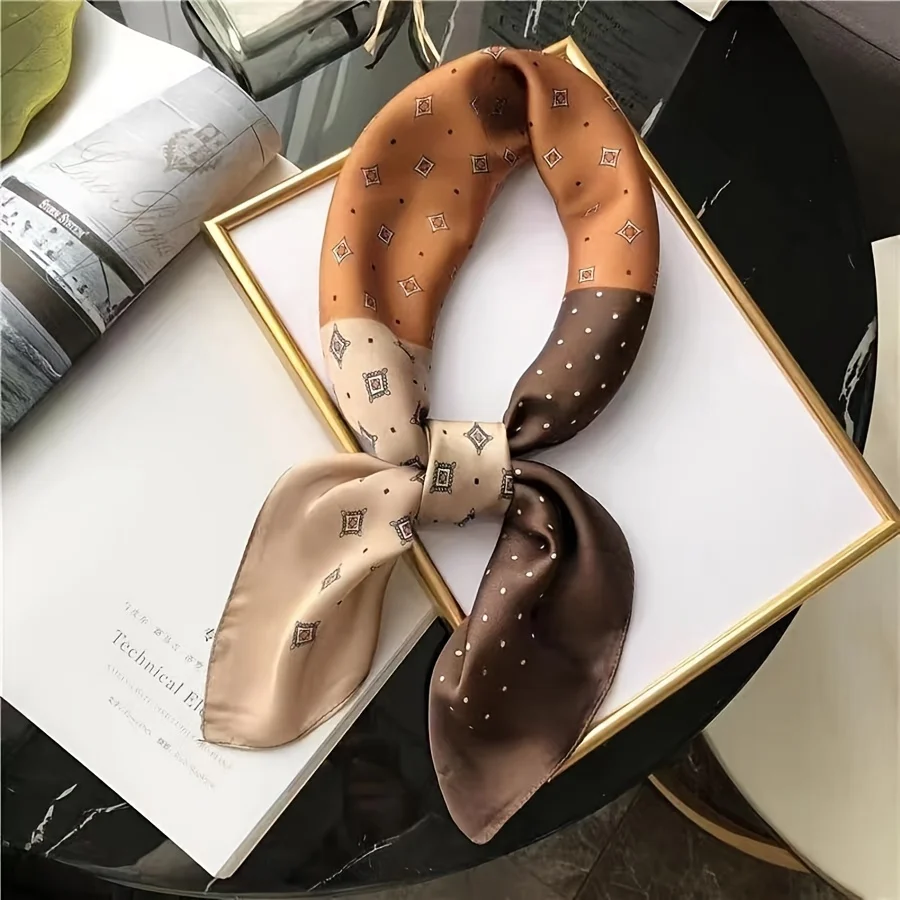 2025 New Star Designer Floral Print Women’s Square Silk Scarf Satin Head Wrap Scarves Bandana Hijab Handkerchief