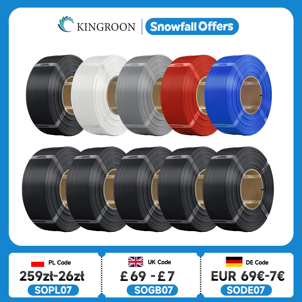 

KINGROON No-Spool PLA Filament 1.75mm 10KG (22LBS) , 3D Printer Material PLA Refill For Bambu or DIY Reusable Spools, 10 Rolls