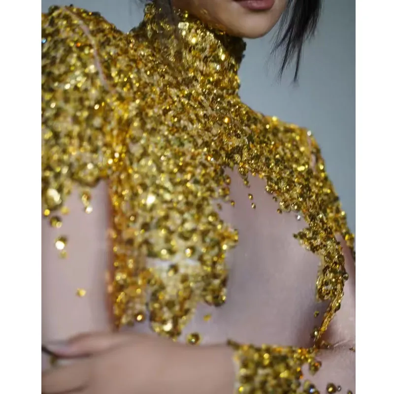 Sparkly Rhinestones Sequins Stretchy Leotard Jumpsuit for Women Sexy Performance Dance Costume Singer Bodysuit Stage Wear