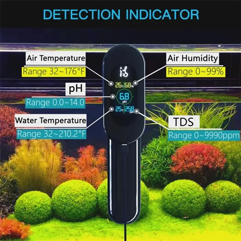 IBowl 4,0 Monitor de calidad del agua del acuario 5 en 1 TDS/PH/medidor de temperatura/humedad calidad del agua medidor digital en tiempo Real tanque marino