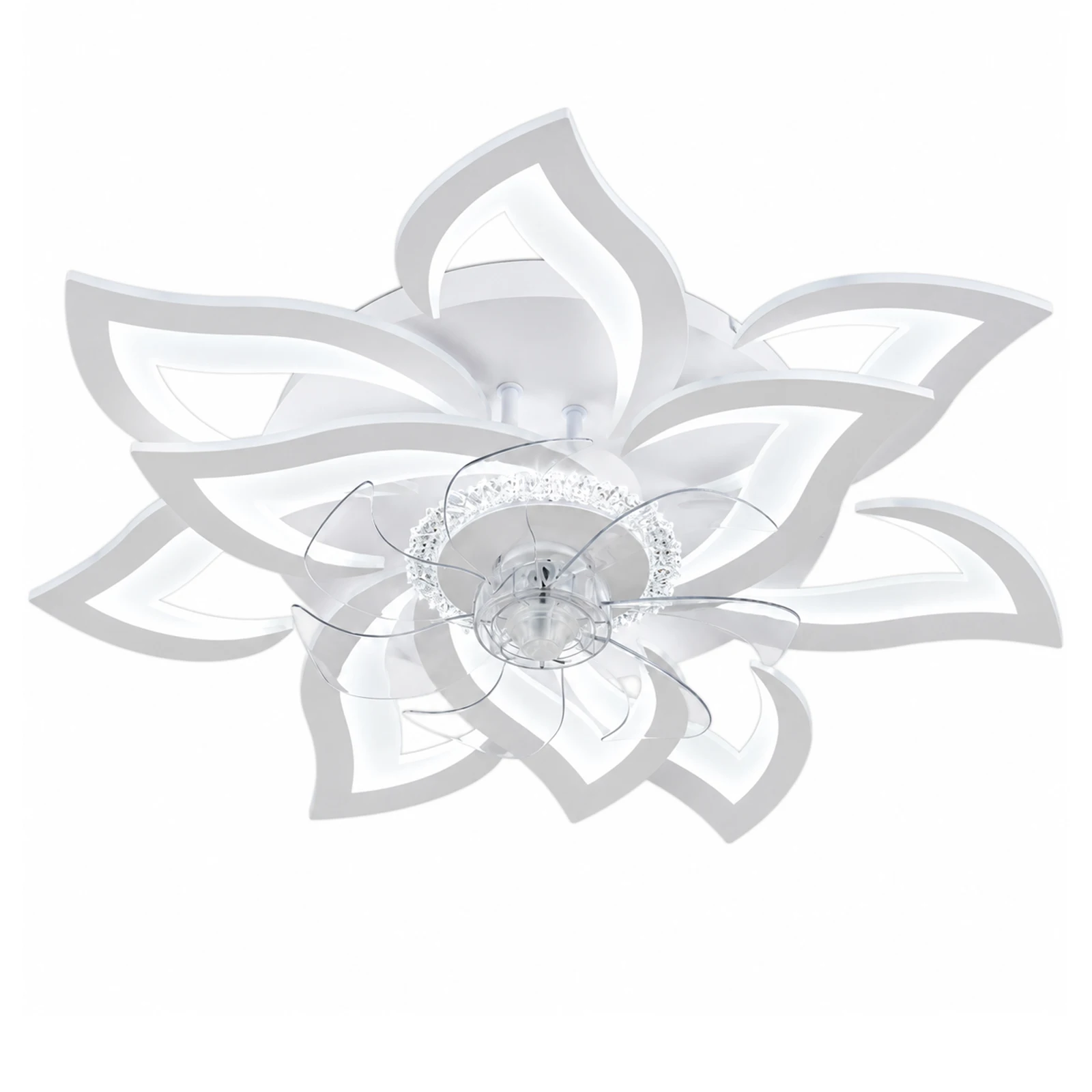 Kreativer Deckenventilator mit Licht und Fernbedienung, Lotus-Design, Heimkühlung, Elektrischer Ventilator, Romantische Glanz-Showroom-Deckenventilatoren-Lampe