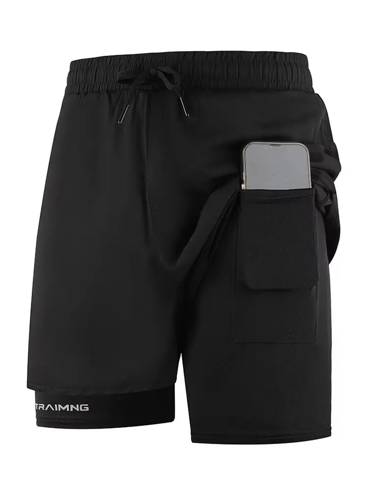 Running shorts men's professional marathon track and field three part belt lined double-layer pants for sports and fitness