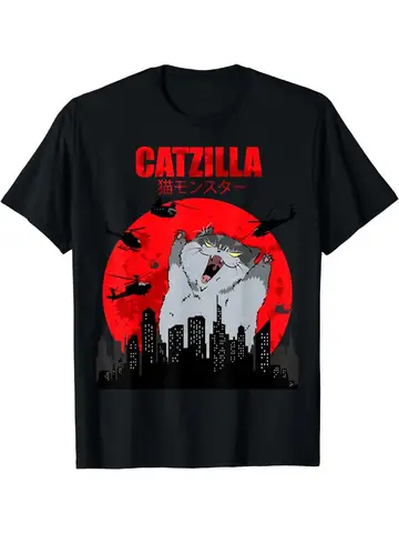 Funny Cute Art Japanese Cat Graphic for Cat Lover Catzilla T-Shirt