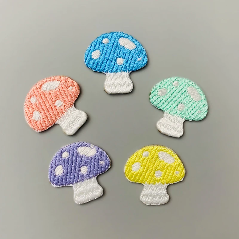 10pcs/Lot Small Mushroom Embroidery Applique for Girls Bag Jeans Iron On Patches for Clothes Small Glue Sticker 2.5CM