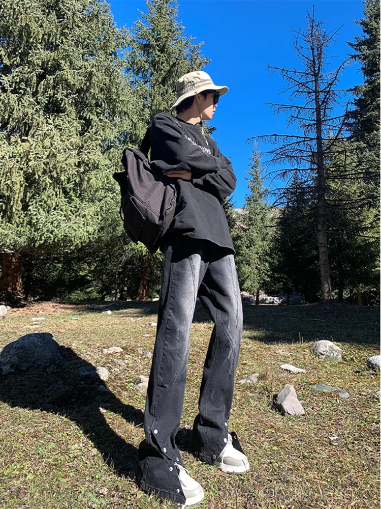 

Мужские джинсы в американском стиле High Street Vibe с пуговицами, прямые, удлиненные, с эффектом высокого качества, стильные, с легким утягивающим эффектом.