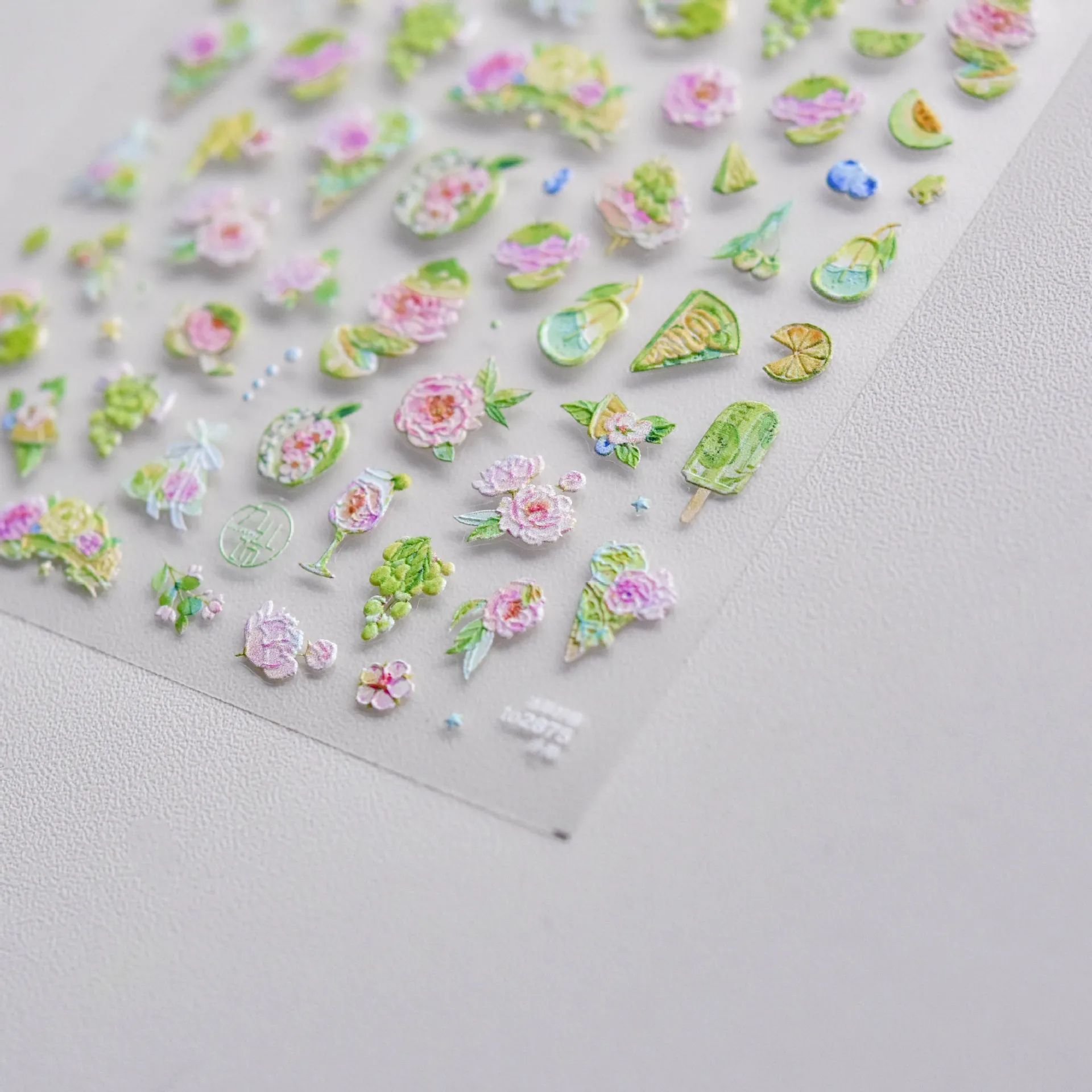 Cute Summer Ice Cream Popsicle Design 5D Soft Reliefs Self Adhesive Nail Art Stickers Flowers Fruit 3D Manicure Decals Wholesale