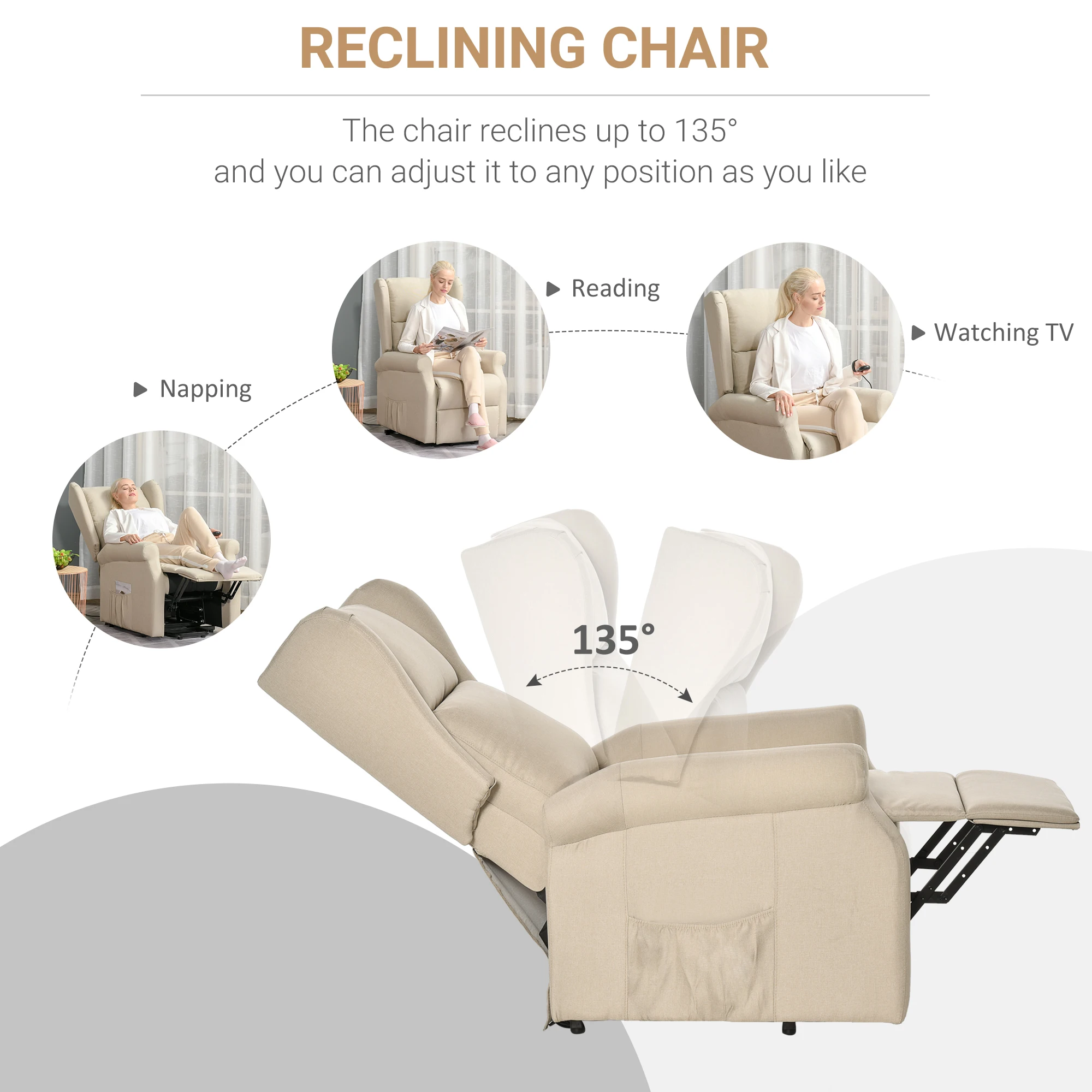 HOMCOM Power Lift Chair for the Elderly Fabric Recliner Armchair w/ Remote