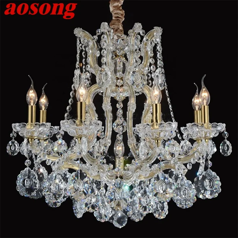 

AOSONG European Style Chandelier LED Pendant Lamps Candle Crystal Luxury Lights Modern Fixtures for Home Hotel Villa Hall