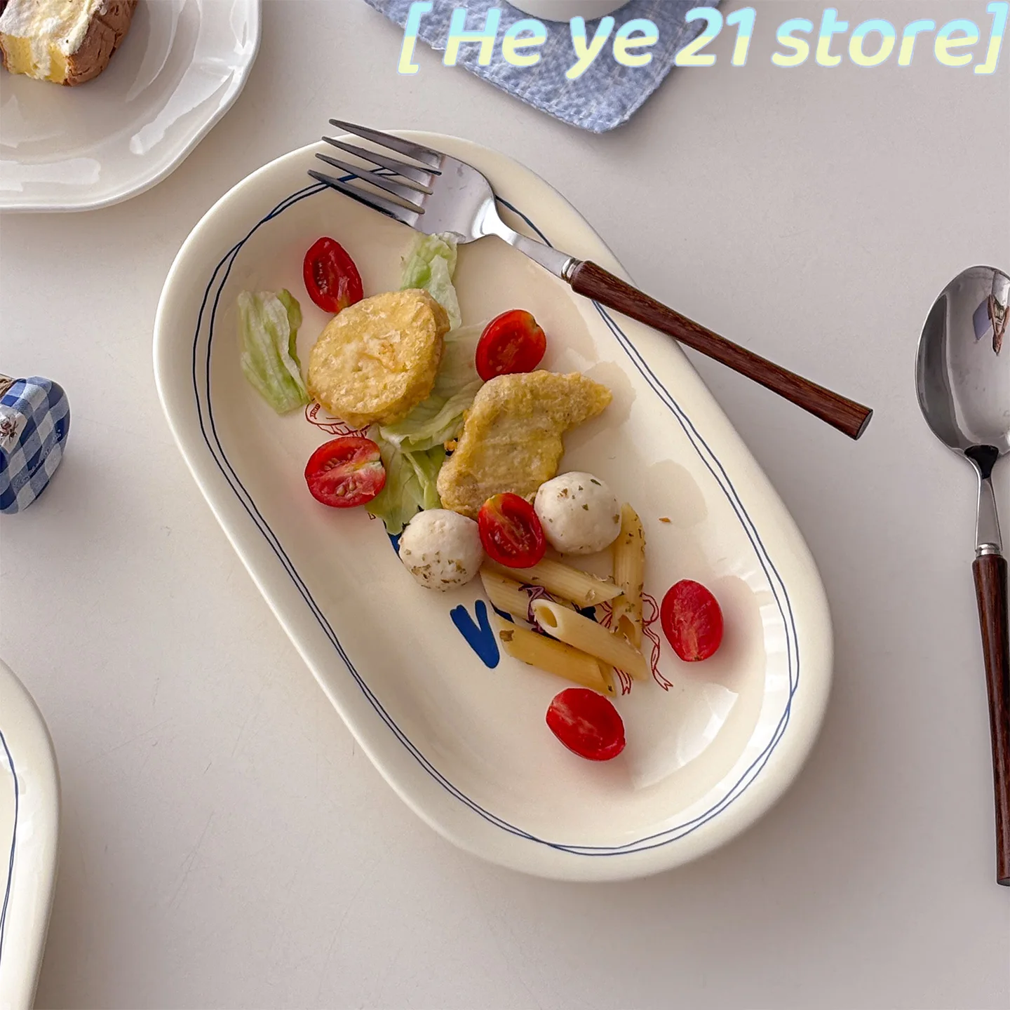 10 بوصة/Ins النمط الإيطالي طبق بيضاوي خمر زهرة مطبوعة أواني الطعام السيراميك السباغيتي أطباق لحم فرن الميكروويف الآمن #2