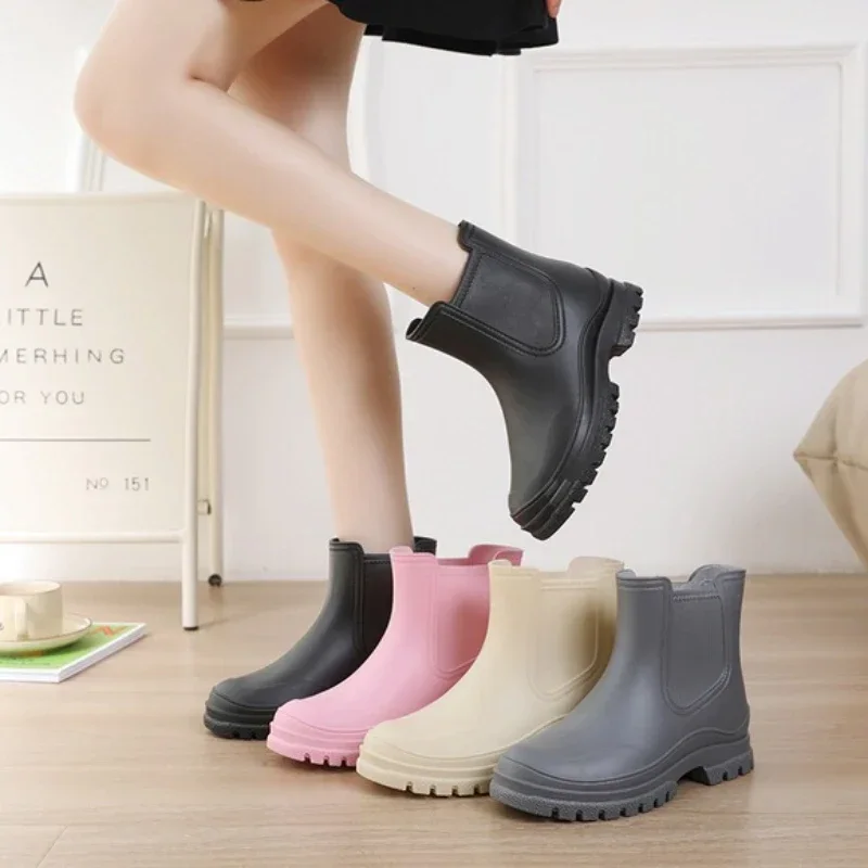 Botas de lluvia impermeables para mujer, zapatos de goma antideslizantes, estilo Chelsea, para exteriores, pesca, jardín