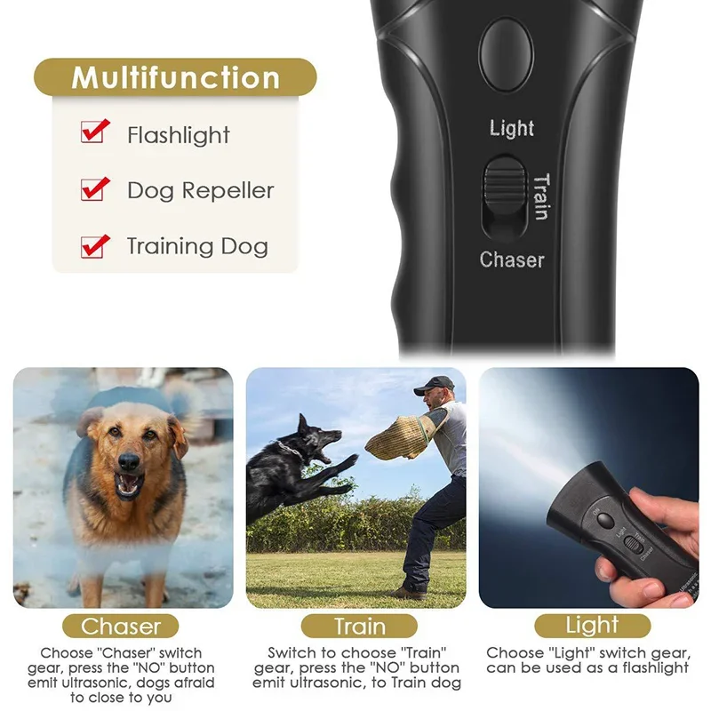 3 in 1 Pet Dog Repeller Whistle Anti Barking Stop Bark Training Device Trainer LED Ultrasonic Anti Barking Without Battery Puppy