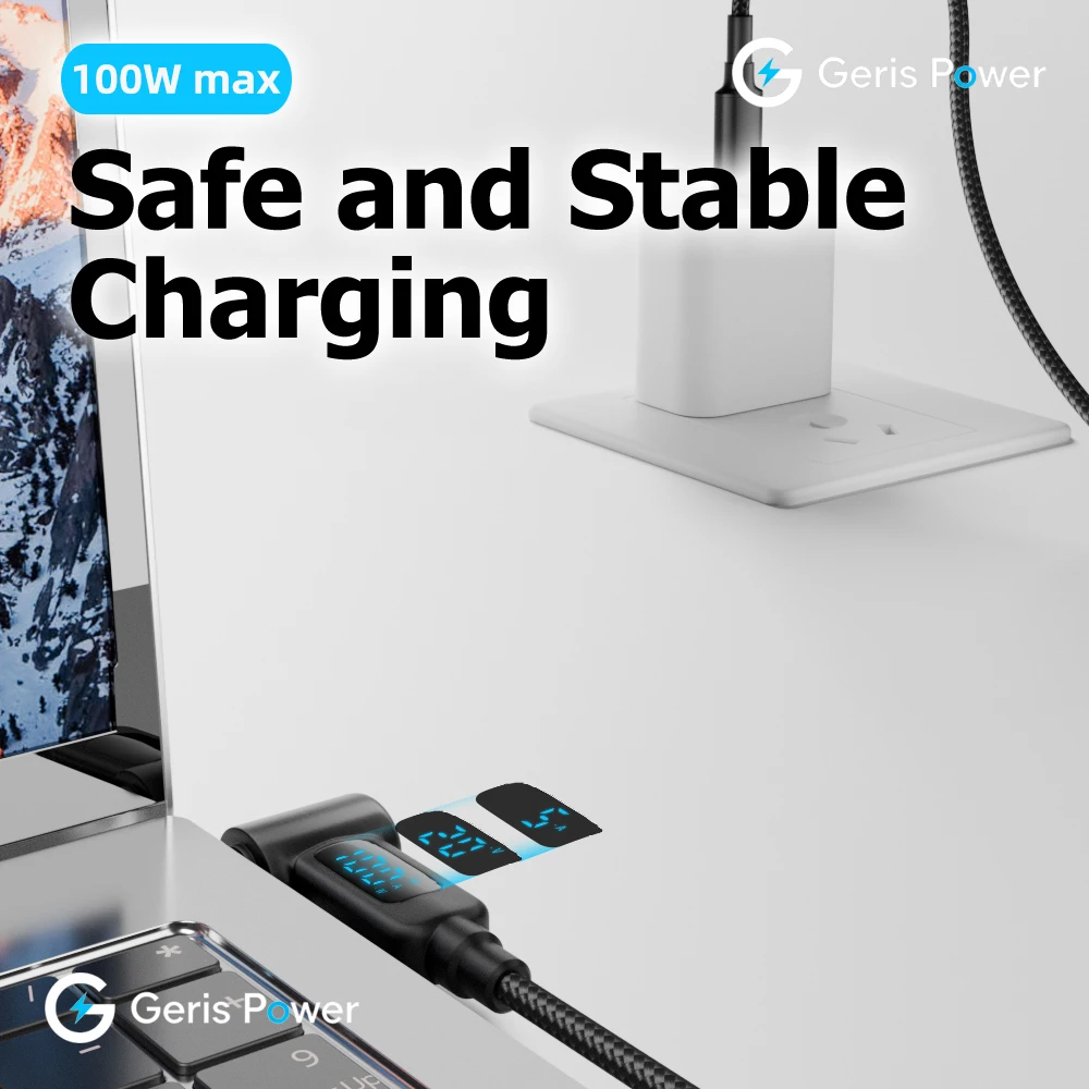 LED Display 100W USB C PD to DC 4.5X3.0mm Laptop Charging Cable Adapter for Hp Pavilion X360 Envy 11 13 EliteBook 840 ChromBook