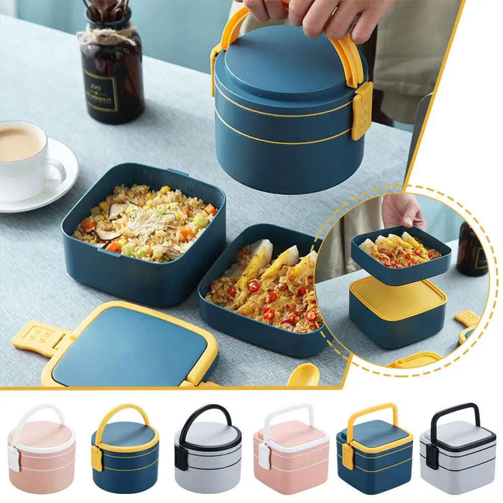 Portable Double-layer Lunch Box Leak Proof Divided Containers Bento Model Box 6 Thermal Microwave Food W6C2