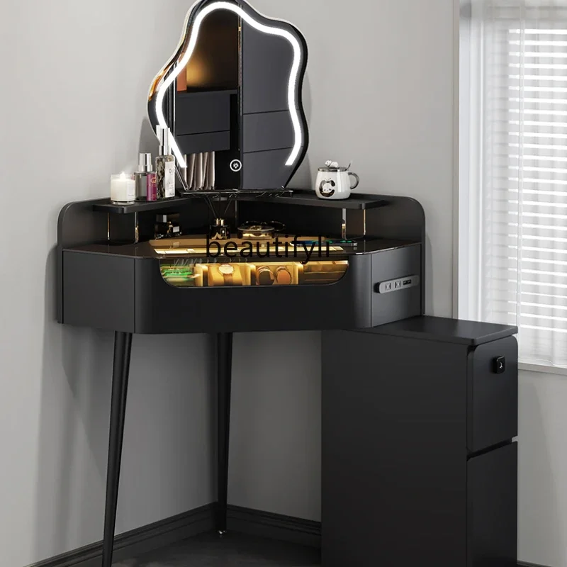 

Modern minimalist corner dresser bedroom bedside black triangular makeup table bedside table