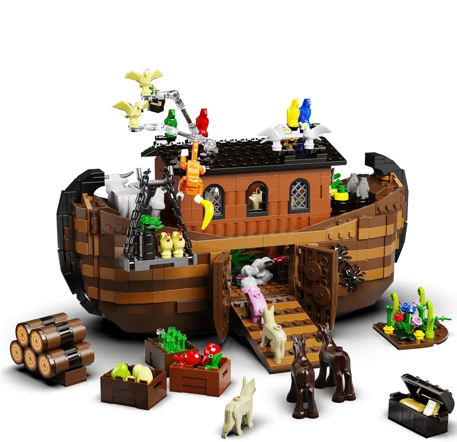 Noah's Ark Boat Building Blocks, Bible Religious Story Ship Toys with 33 Animals & 13 Plants, Baptism Gifts for Girls and Boys