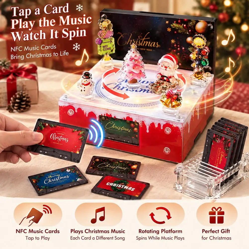 Christmas NFC Music Box Rotating Light 9 NFC Cards Type-C Rechargeable Bedside Toy Holiday Gift For Kids