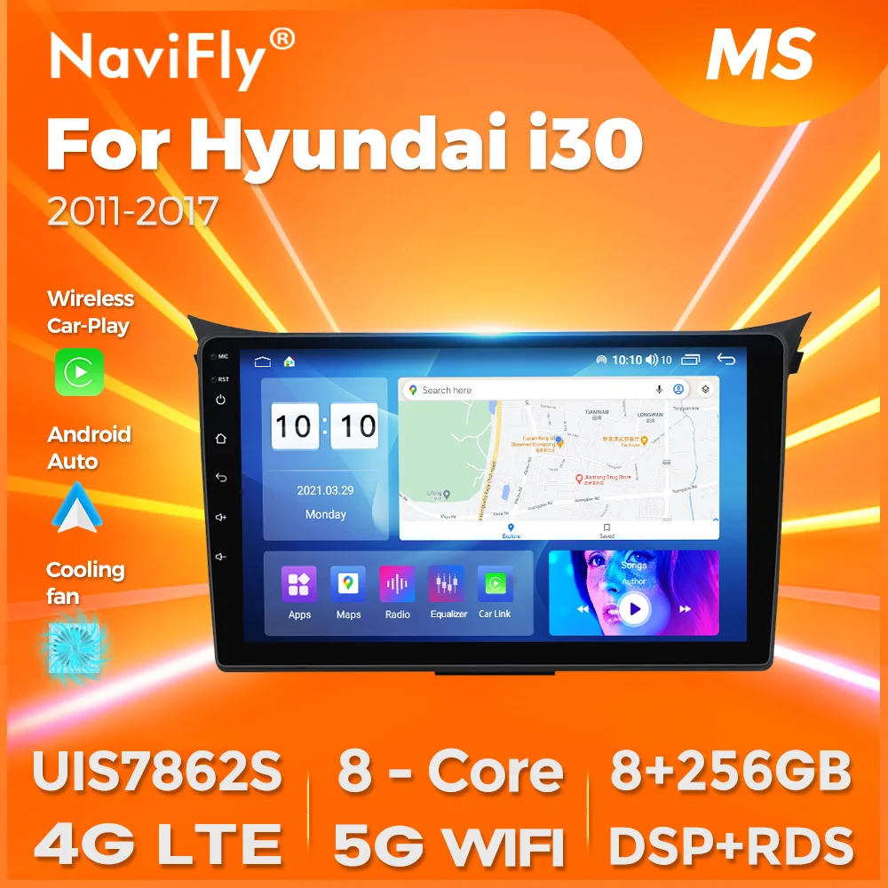 Navifly 8+256GB 2인치 차량용 라디오 오디오 현대 i30 II 2 GD 2011-2017용 비디오 플레이어 GPS 안드로이드 자동차 무선 카펫 모니터 DSP RDS 스테레오 